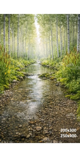 Tło fotograficzne „Leśny strumień wśród brzozowego lasu” | 4090